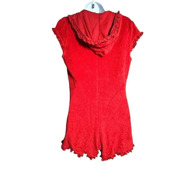 Beach Bunny size Medium red terry  Romper swimsuit Cover up gold buttons - Picture 4 of 9